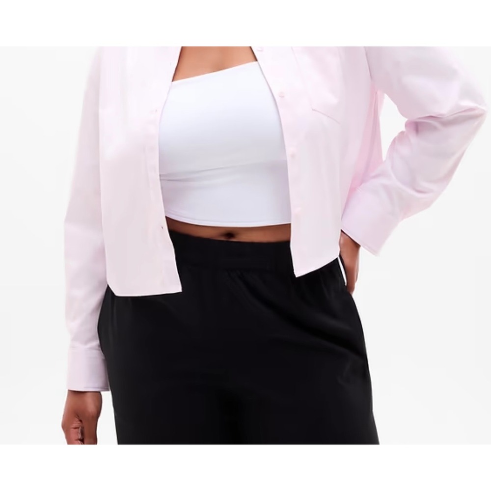 NWOT Women's Plus Midday Cropped Poplin Shirt Pink Purple Minimalist Classic 1X.